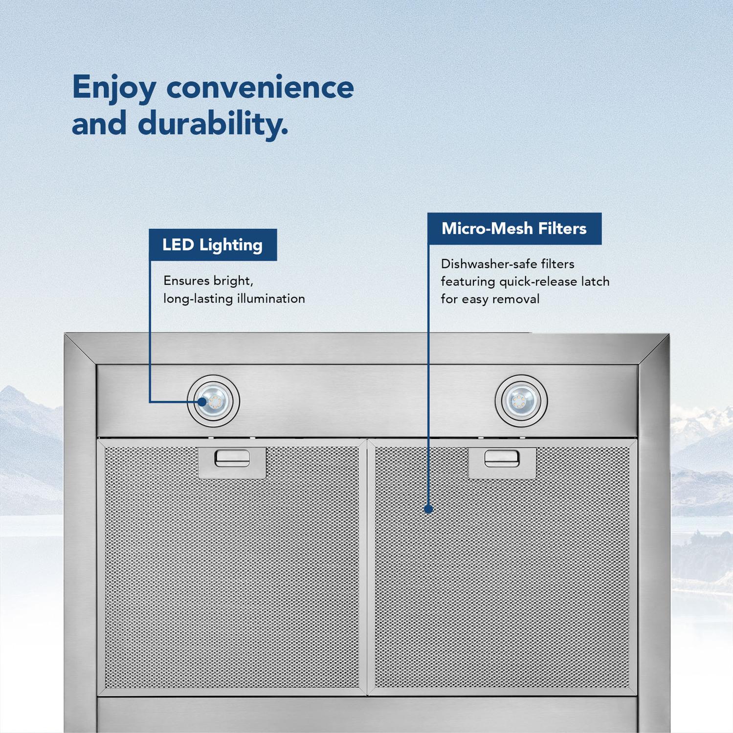 Broan BWP1304SS Broan® 30-Inch Convertible Wall-Mount Pyramidal Chimney Range Hood, 450 Max Cfm, Stainless Steel - Image 4