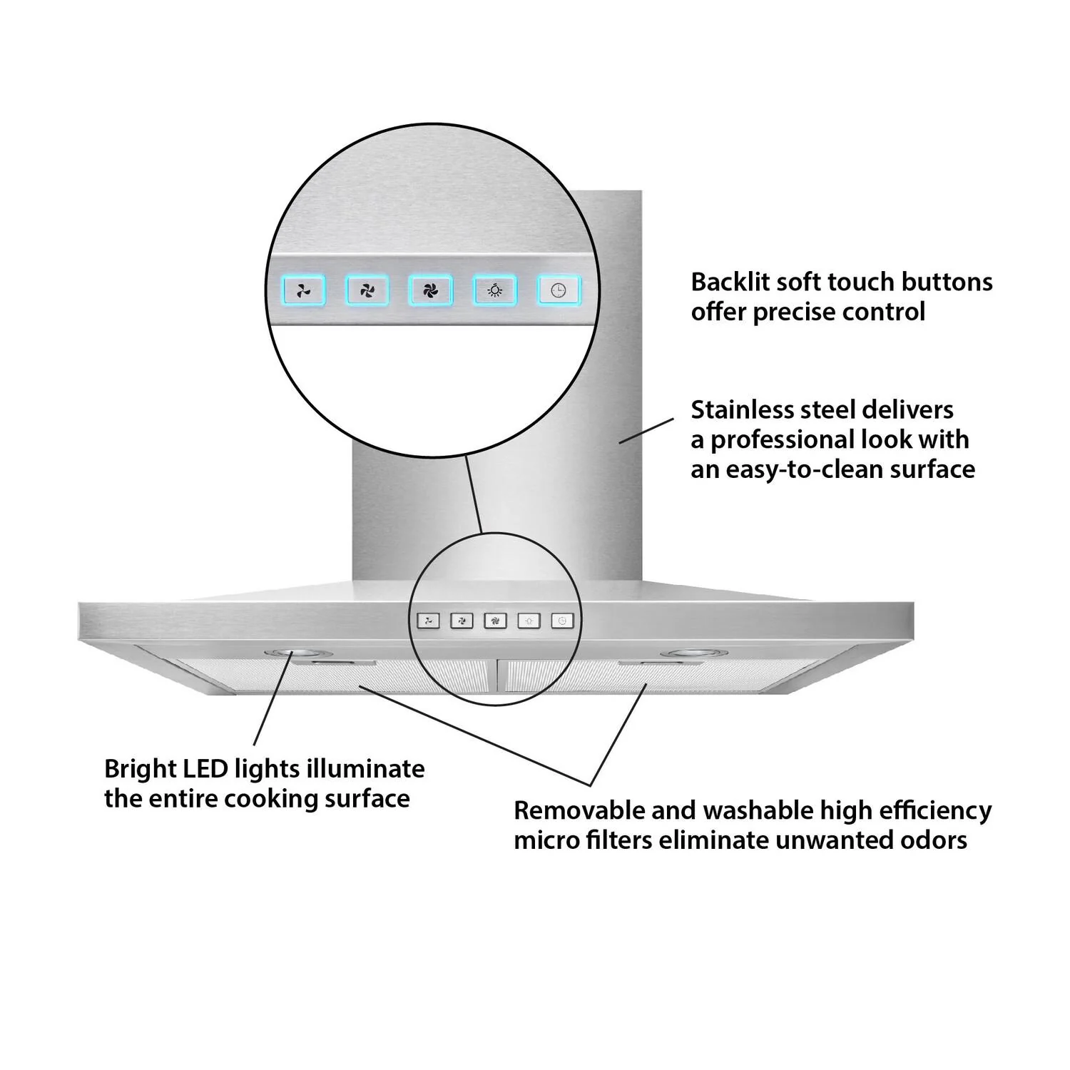 Broan BWS1304SS Broan® 30-Inch Convertible Wall-Mount Low Profile Pyramidal Chimney Range Hood, 450 Max Cfm, Stainless Steel - Image 3