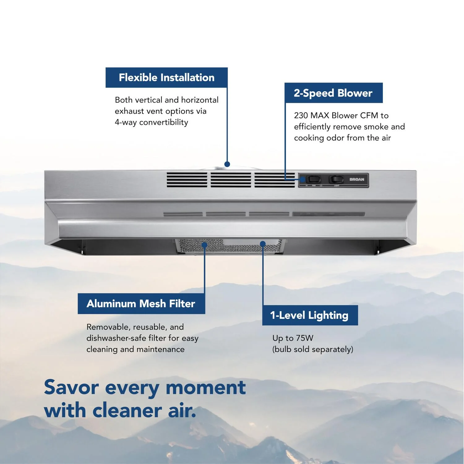Broan F4030SF Broan® 30-Inch Convertible Under-Cabinet Range Hood, Stainless Finish With Printguard™, 230 Max Blower Cfm - Image 4