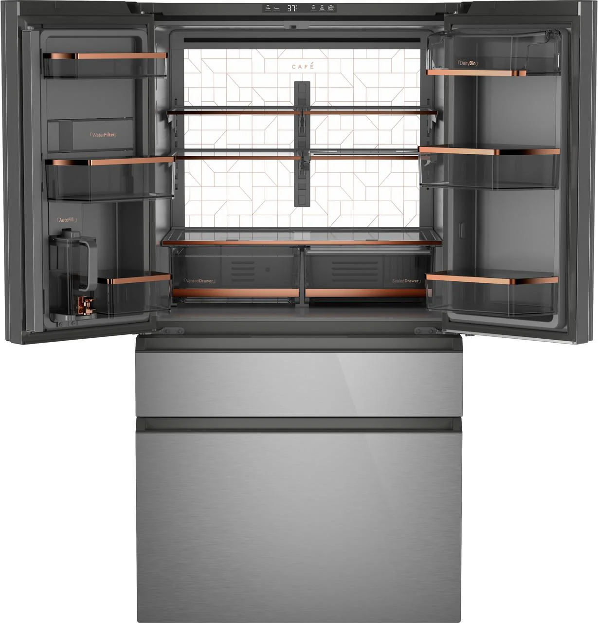 Cafe CGE29DM5TS5 Café™ Energy Star® 28.7 Cu. Ft. Smart 4-Door French-Door Refrigerator In Platinum Glass With Dual-Dispense Autofill Pitcher - Image 2