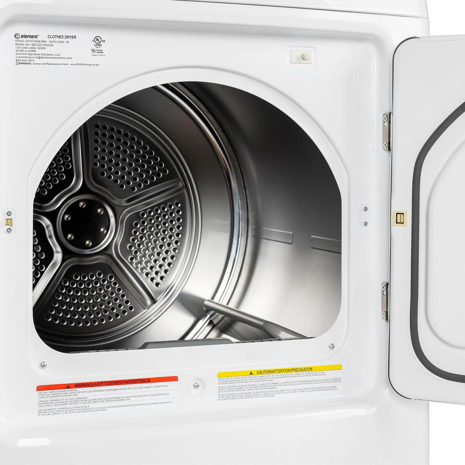 Element Appliance ETD7027ECW Element Electronics 7.0 Cu. Ft. Front Load Electric Dryer - White (Etd7027Ecw) - Image 5