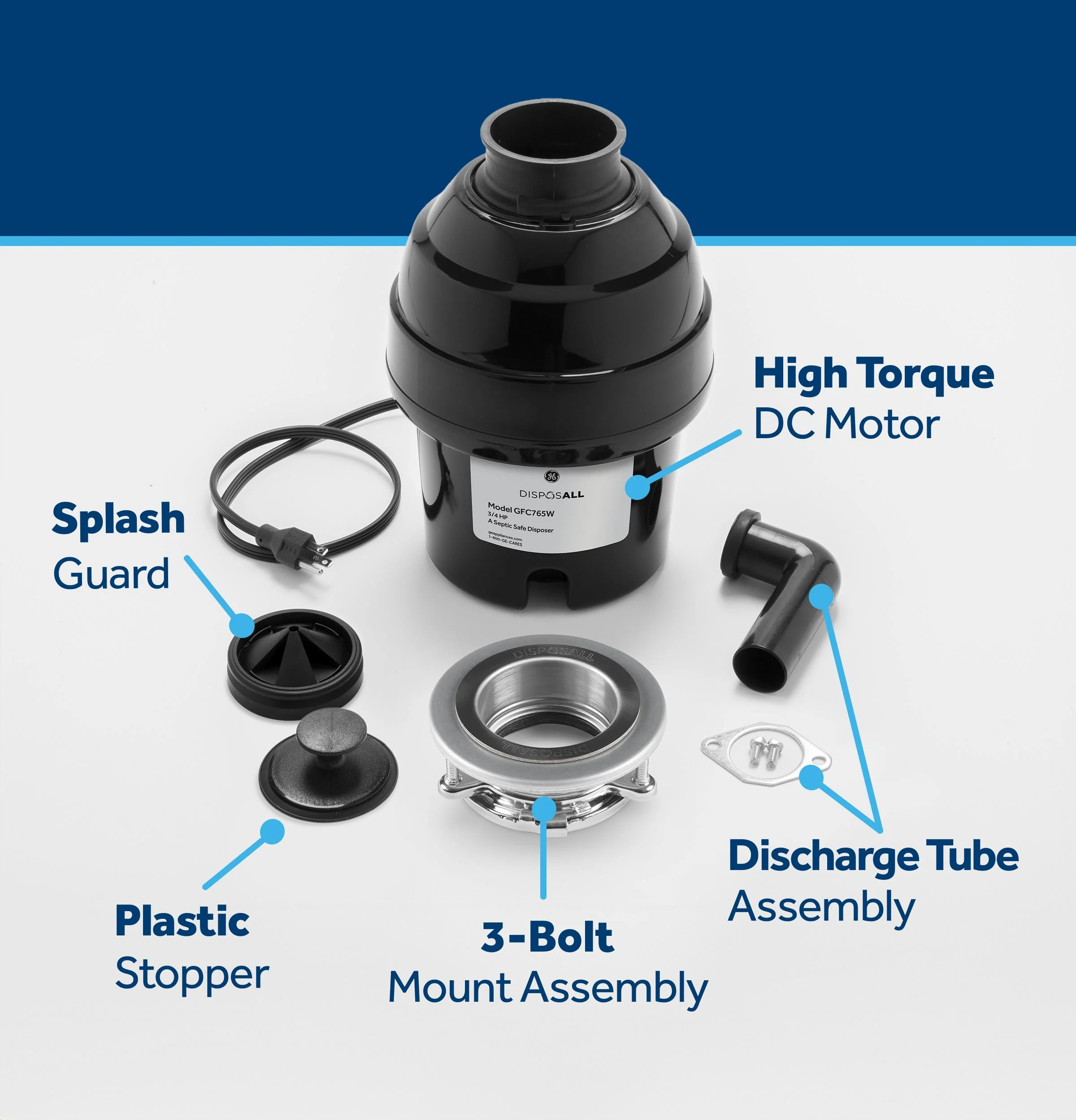 Ge Appliances GFC765W Ge Disposall® 3/4 Hp Continuous Feed Garbage Disposer - Corded - Image 3