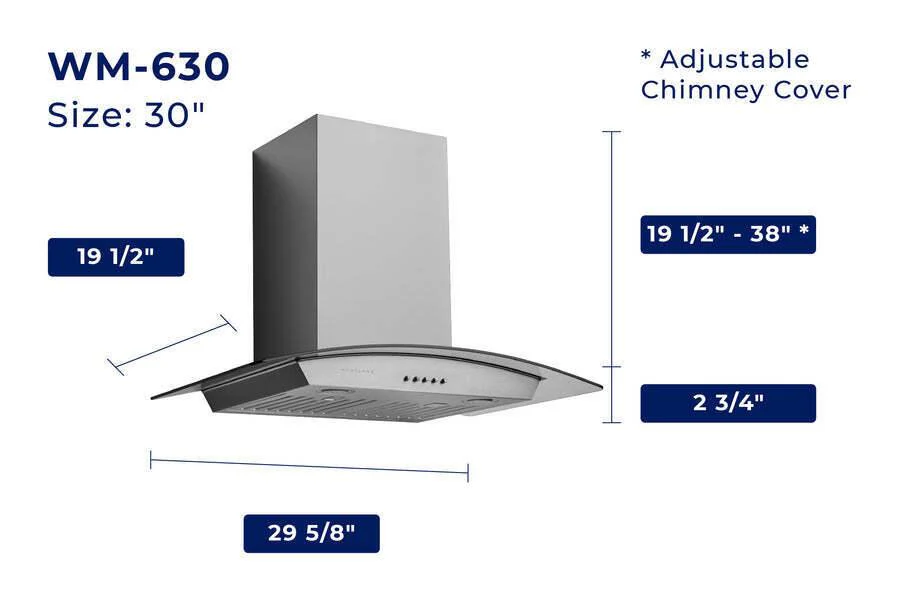 Hauslane WM630SS30 Hauslane Chef 30-In Convertible Stainless Steel Wall-Mounted Range Hood - Image 8