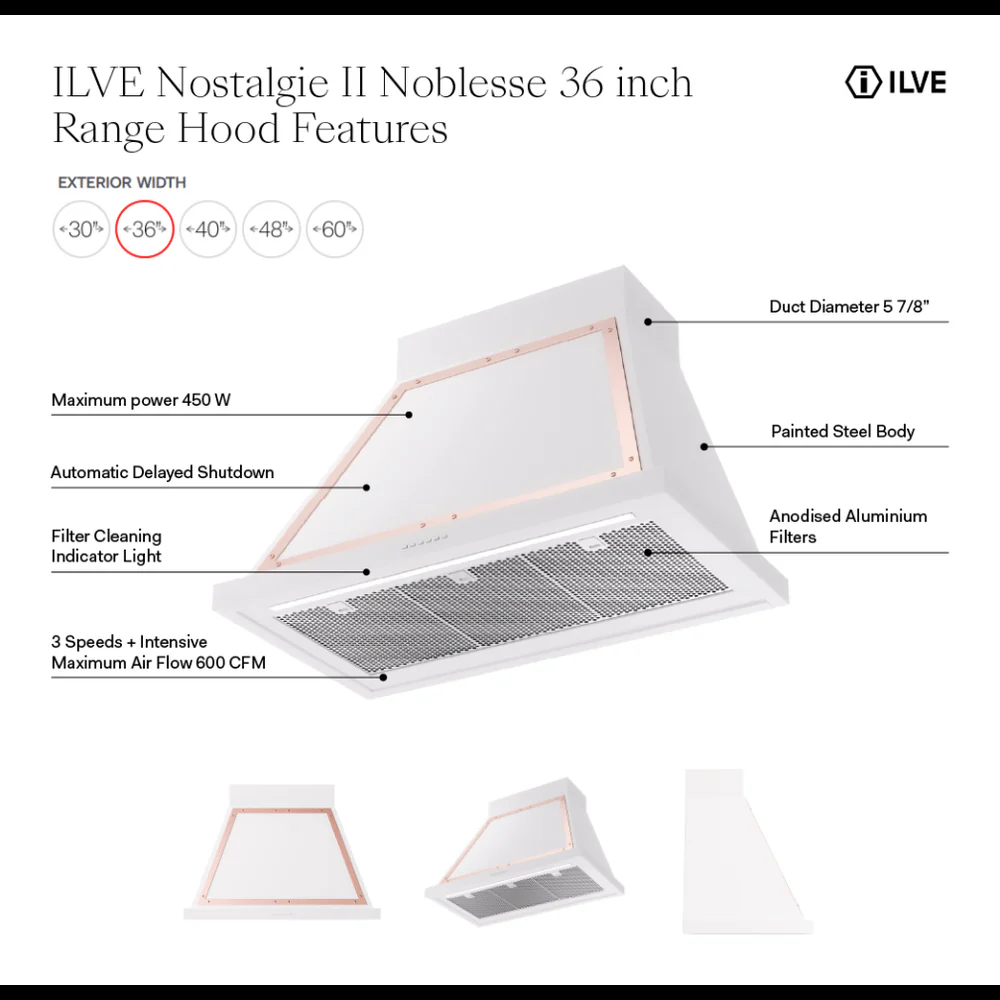 Ilve UANB36BGB Ilve Uanb36Bgb Nostalgie Ii Noblesse 36 Inch Range Hood (Blue Grey, Burnished) - Image 2
