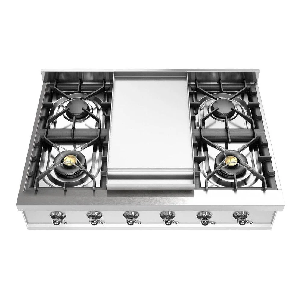 Ilve UHCP36FNSSC Ilve Uhcp36Fnssc Nostalgie Ii 36 Inch Built-In Gas Rangetop With 6 Burners And Griddle, In Stainless Steel (Natural Gas, Chrome)