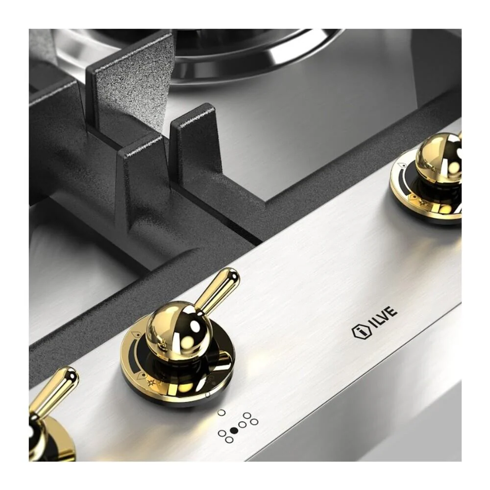 Ilve UHCPT125FNSSG Ilve Uhcpt125Fnssg Nostalgie Ii 48 Inch Built-In Gas Cooktop With Total Black Brass Burners, In Stainless Steel (6 Sealed Burners + Left Griddle, Natural Gas) - Image 6