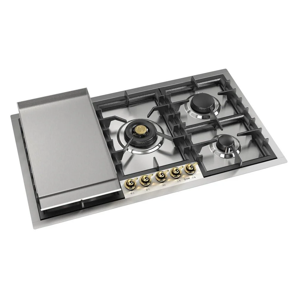 Ilve UHCPT95FNSSG Ilve Uhcpt95Fnssg Nostalgie Ii 36 Inch Built-In Gas Cooktop With Total Black Brass Burners, In Stainless Steel (5 Sealed Burners + Griddle, Natural Gas) - Image 3