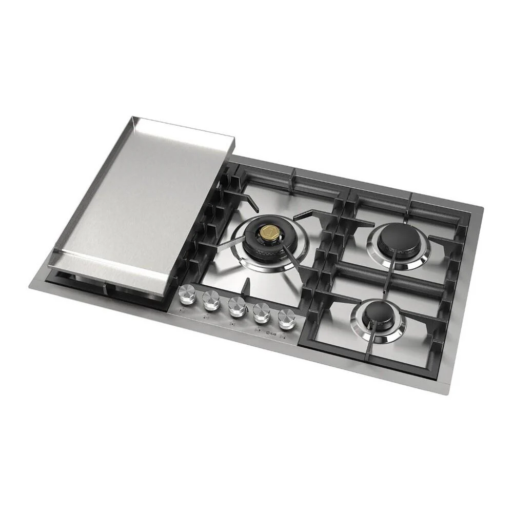 Ilve UHCPT95FSS Ilve Uhcpt95Fss Professional Plus Ii 36 Inch Built-In Gas Cooktop With Total Black Brass Burners, In Stainless Steel (5 Sealed Burners + Griddle, Natural Gas) - Image 4