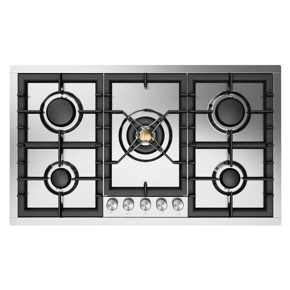 Ilve UHCPT95SS Ilve Uhcpt95Ss Professional Plus Ii 36 Inch Built-In Gas Cooktop With Total Black Brass Burners, In Stainless Steel (5 Sealed Burners, Natural Gas)