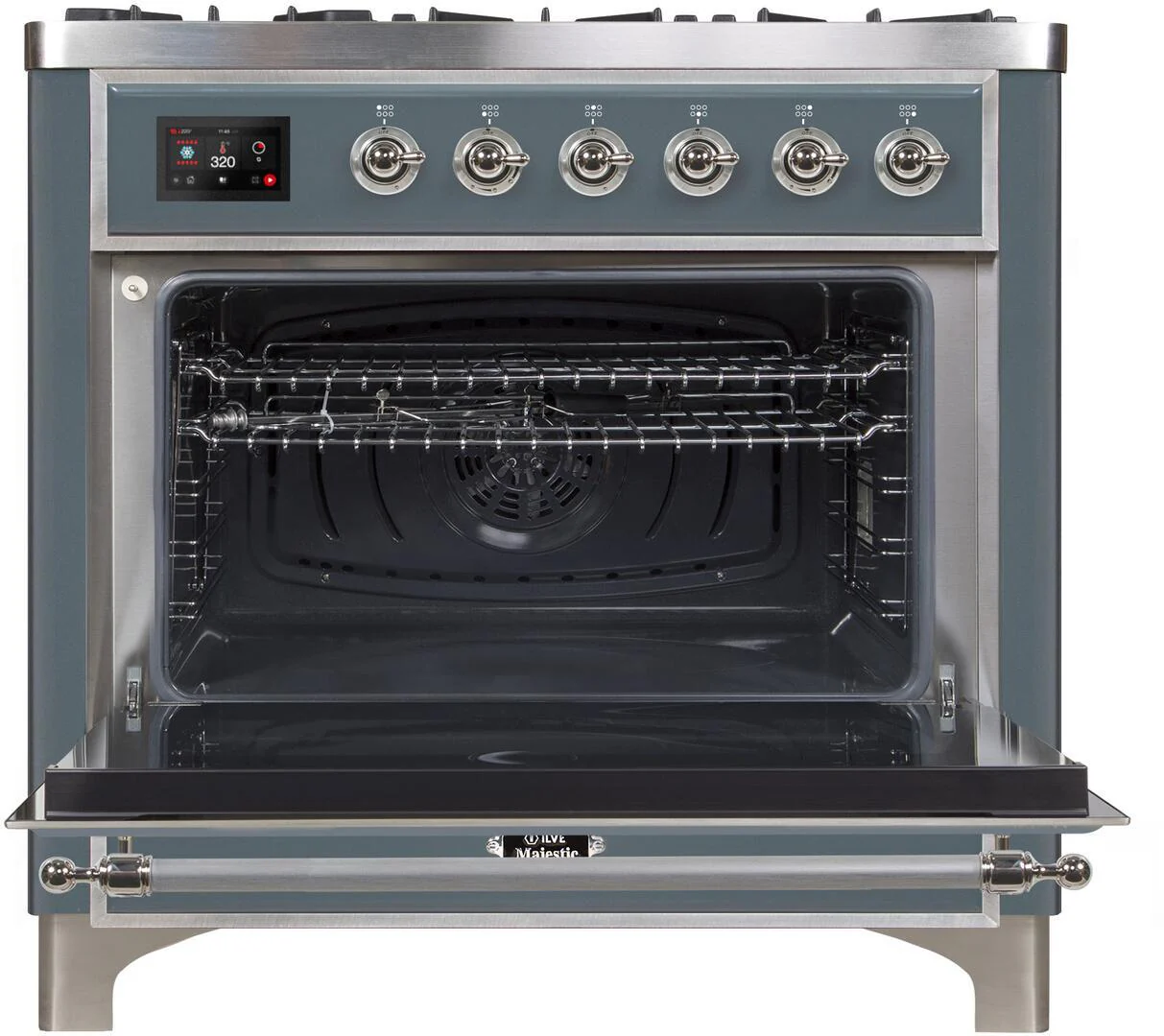 Ilve UM09FDNS3BGC Majestic Ii 36 Inch Dual Fuel Natural Gas Freestanding Range In Blue Grey With Chrome Trim - Image 3