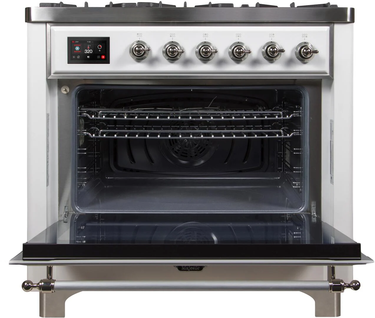 Ilve UM09FDNS3WHC Majestic Ii 36 Inch Dual Fuel Natural Gas Freestanding Range In White With Chrome Trim - Image 3