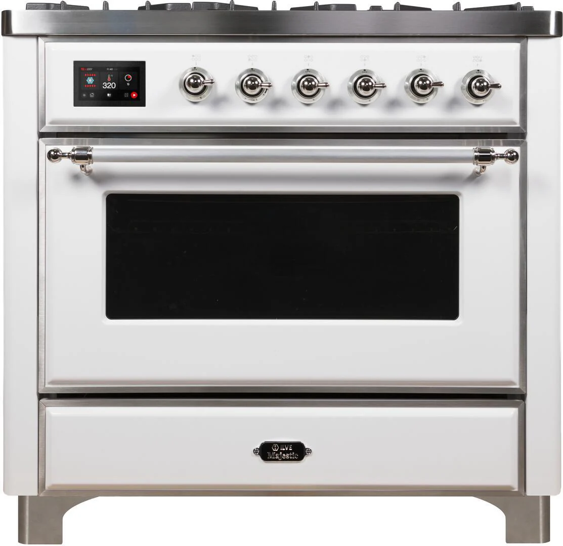 Ilve UM09FDNS3WHCLP Majestic Ii 36 Inch Dual Fuel Liquid Propane Freestanding Range In White With Chrome Trim - Image 2