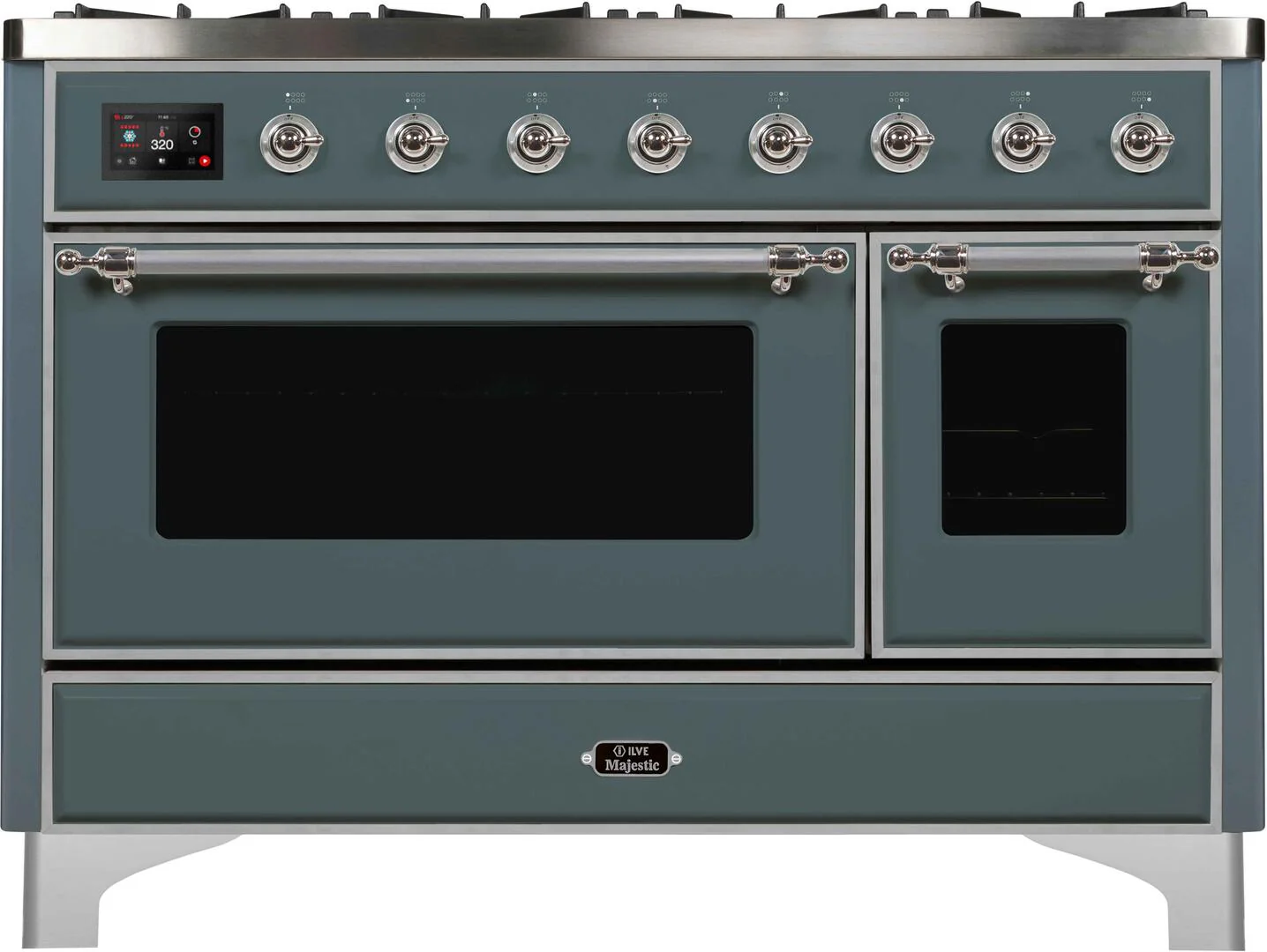 Ilve UM12FDNS3BGCLP Majestic Ii 48 Inch Dual Fuel Liquid Propane Freestanding Range In Blue Grey With Chrome Trim - Image 2