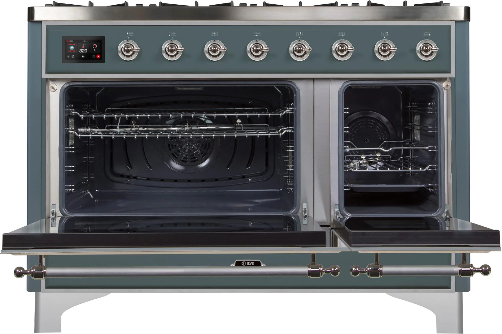 Ilve UM12FDNS3BGCLP Majestic Ii 48 Inch Dual Fuel Liquid Propane Freestanding Range In Blue Grey With Chrome Trim - Image 3