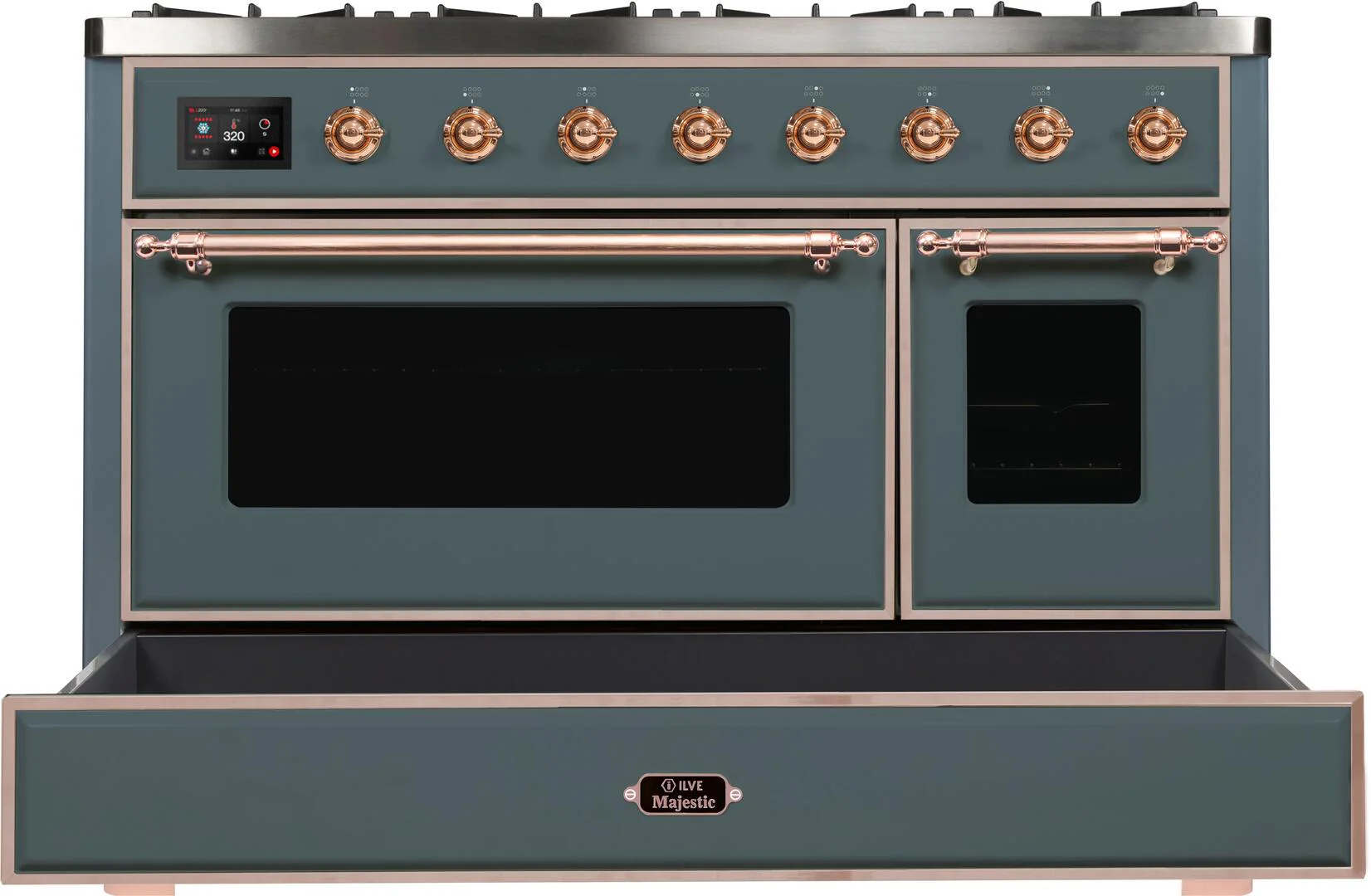Ilve UM12FDNS3BGP Majestic Ii 48 Inch Dual Fuel Natural Gas Freestanding Range In Blue Grey With Copper Trim - Image 6