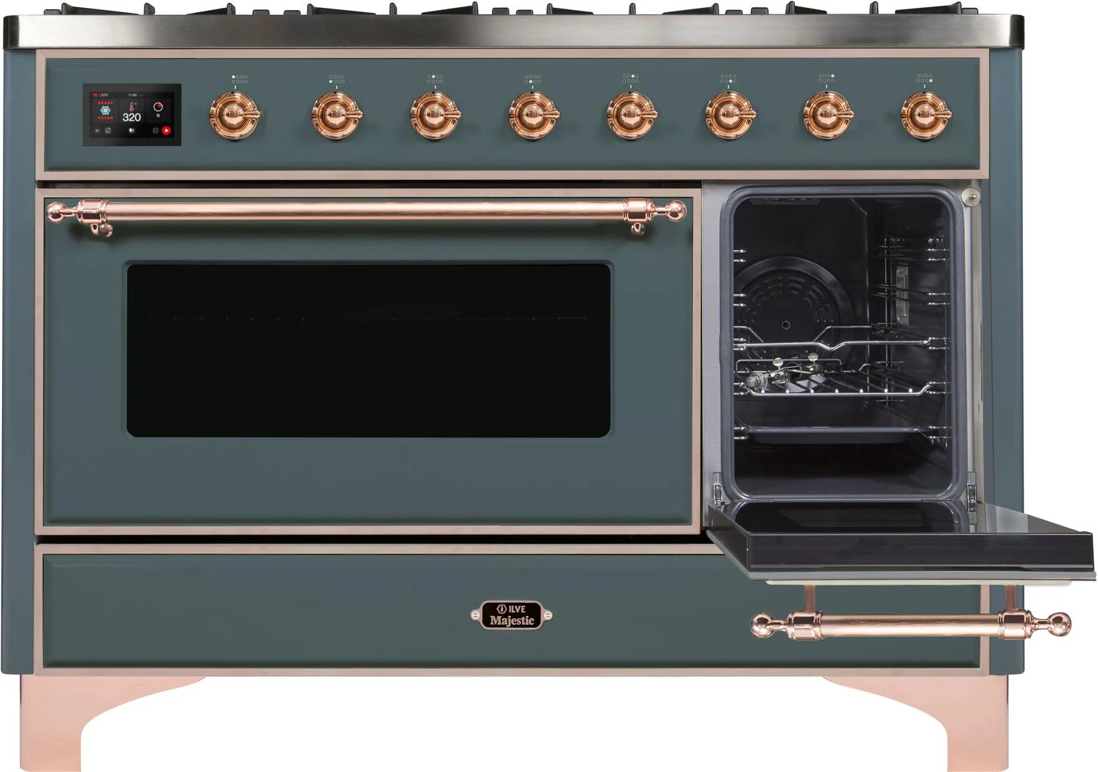 Ilve UM12FDNS3BGPLP Majestic Ii 48 Inch Dual Fuel Liquid Propane Freestanding Range In Blue Grey With Copper Trim - Image 5