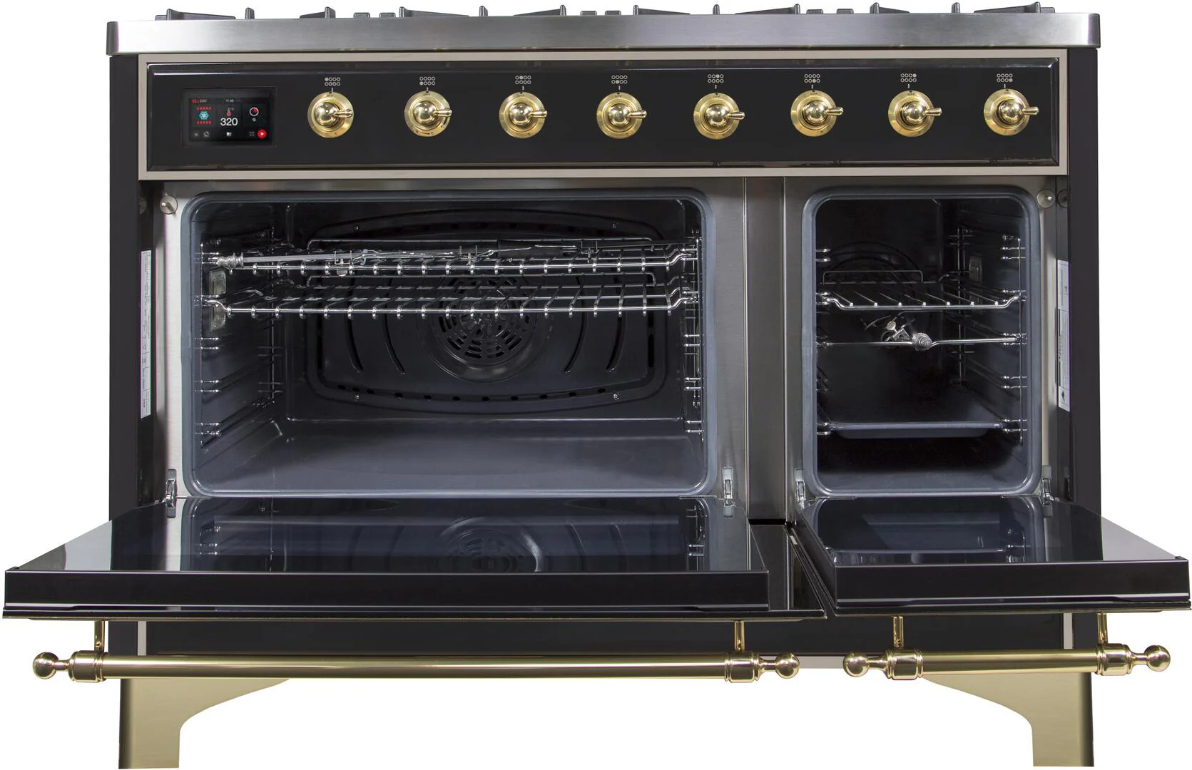 Ilve UM12FDNS3BKG Majestic Ii 48 Inch Dual Fuel Natural Gas Freestanding Range In Glossy Black With Brass Trim - Image 3