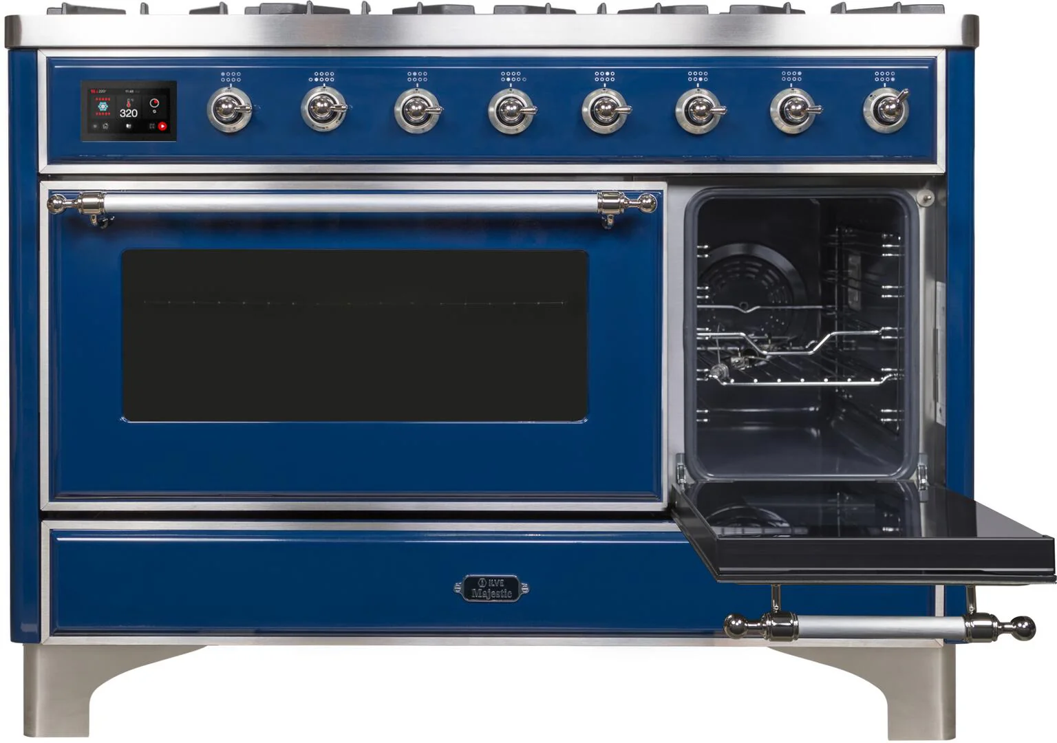Ilve UM12FDNS3MBC Majestic Ii 48 Inch Dual Fuel Natural Gas Freestanding Range In Blue With Chrome Trim - Image 5