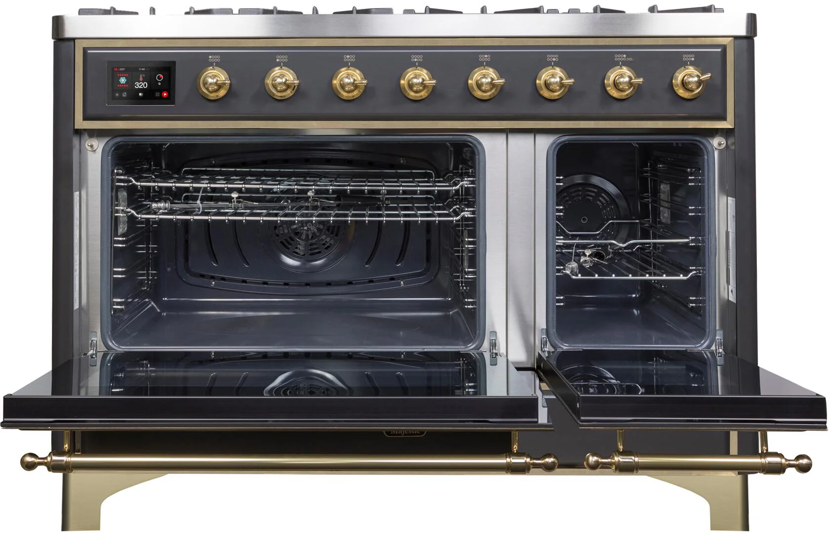 Ilve UM12FDNS3MGG Majestic Ii 48 Inch Dual Fuel Natural Gas Freestanding Range In Matte Graphite With Brass Trim - Image 3