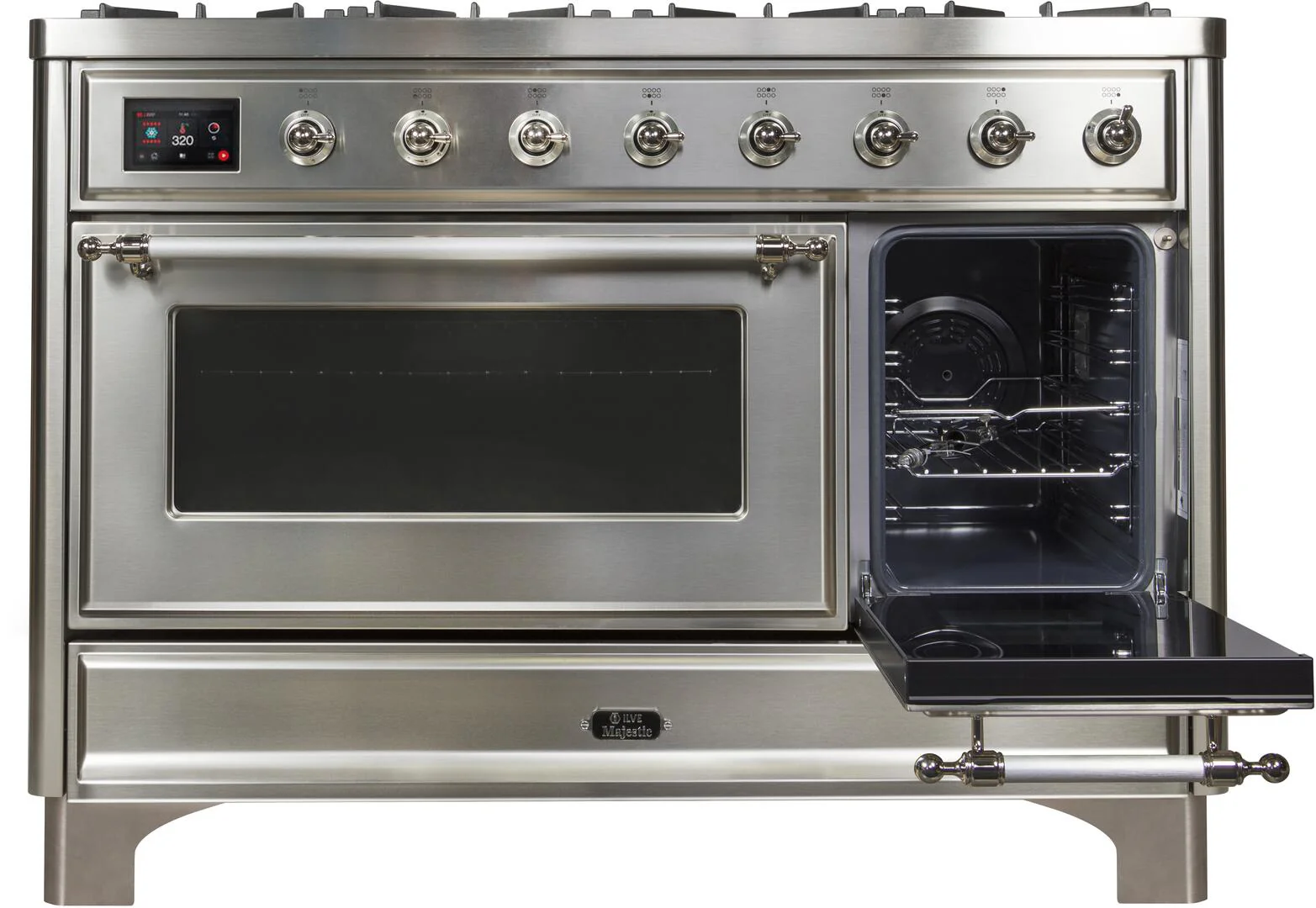 Ilve UM12FDNS3SSCLP Majestic Ii 48 Inch Dual Fuel Liquid Propane Freestanding Range In Stainless Steel With Chrome Trim - Image 5