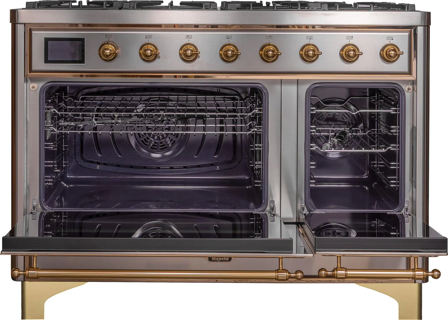 Ilve UM12FDNS3SSGLP Majestic Ii 48 Inch Dual Fuel Liquid Propane Freestanding Range In Stainless Steel With Brass Trim - Image 2