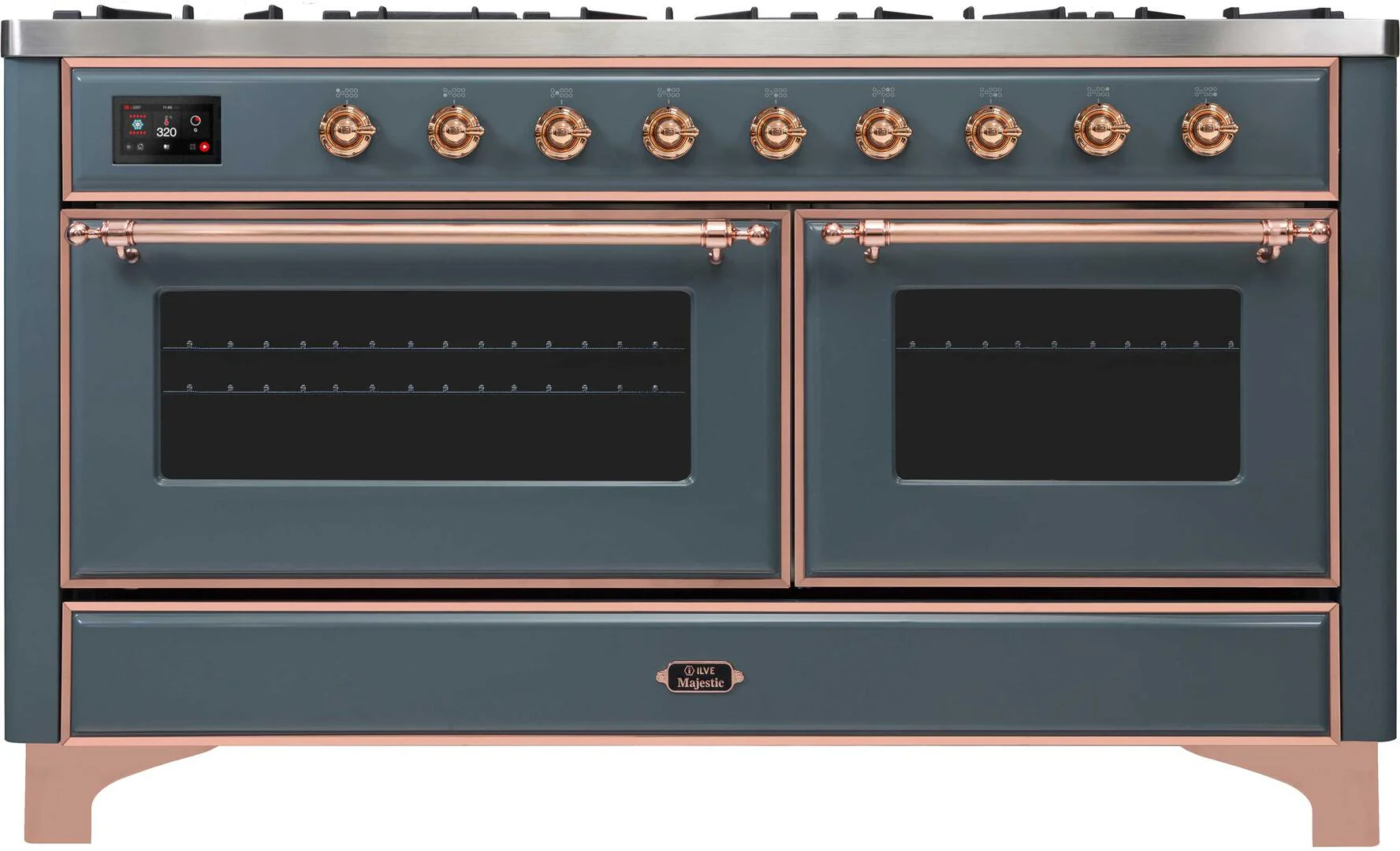 Ilve UM15FDNS3BGPLP Majestic Ii 60 Inch Dual Fuel Liquid Propane Freestanding Range In Blue Grey With Copper Trim - Image 2