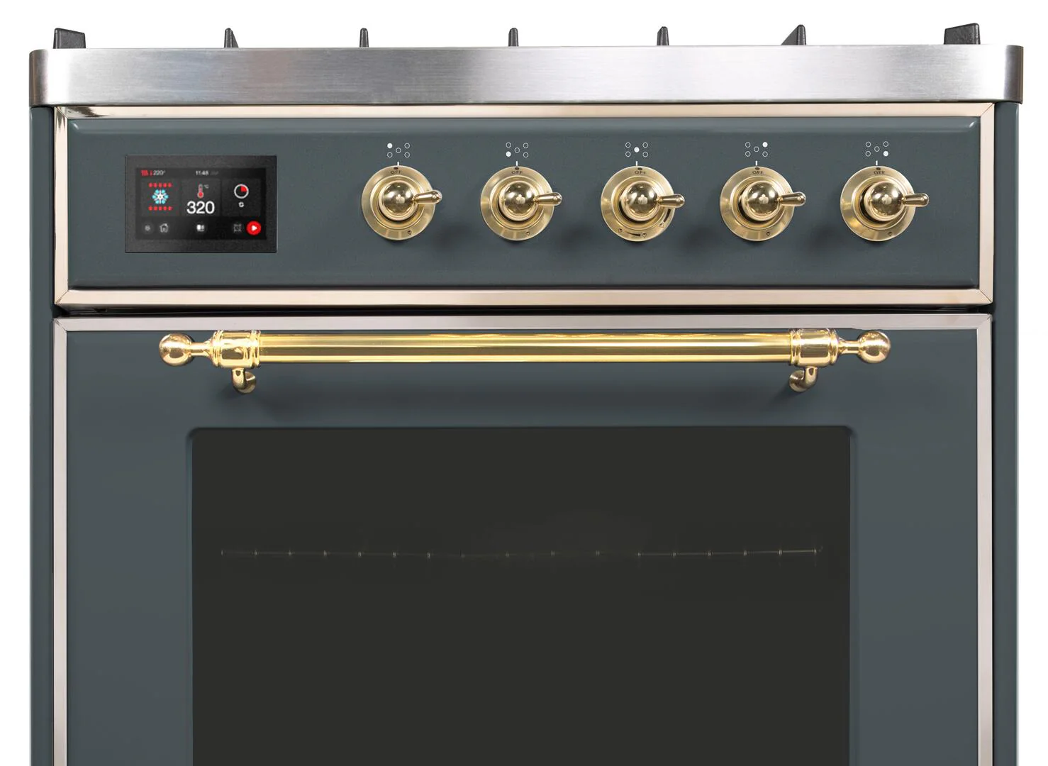 Ilve UM30DNE3BGG Majestic Ii 30 Inch Dual Fuel Natural Gas Freestanding Range In Blue Grey With Brass Trim - Image 9
