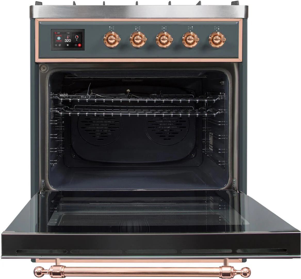 Ilve UM30DNE3BGP Majestic Ii 30 Inch Dual Fuel Natural Gas Freestanding Range In Blue Grey With Copper Trim - Image 3