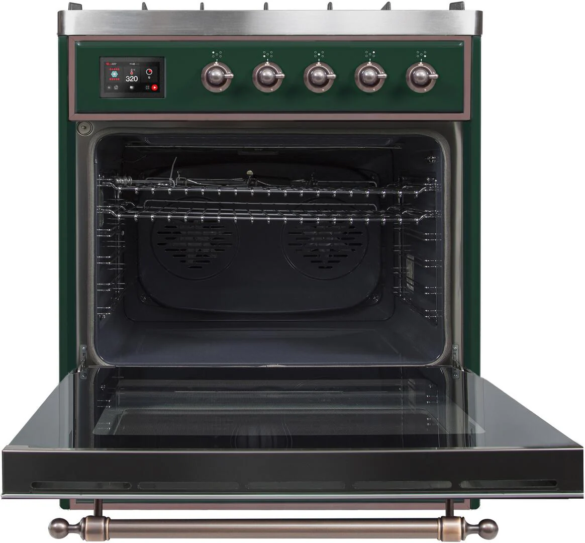 Ilve UM30DNE3EGB Majestic Ii 30 Inch Dual Fuel Natural Gas Freestanding Range In Emerald Green With Bronze Trim - Image 3