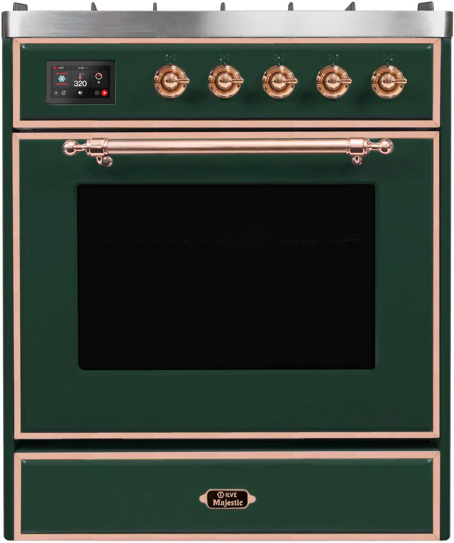 Ilve UM30DNE3EGP Majestic Ii 30 Inch Dual Fuel Natural Gas Freestanding Range In Emerald Green With Copper Trim - Image 2