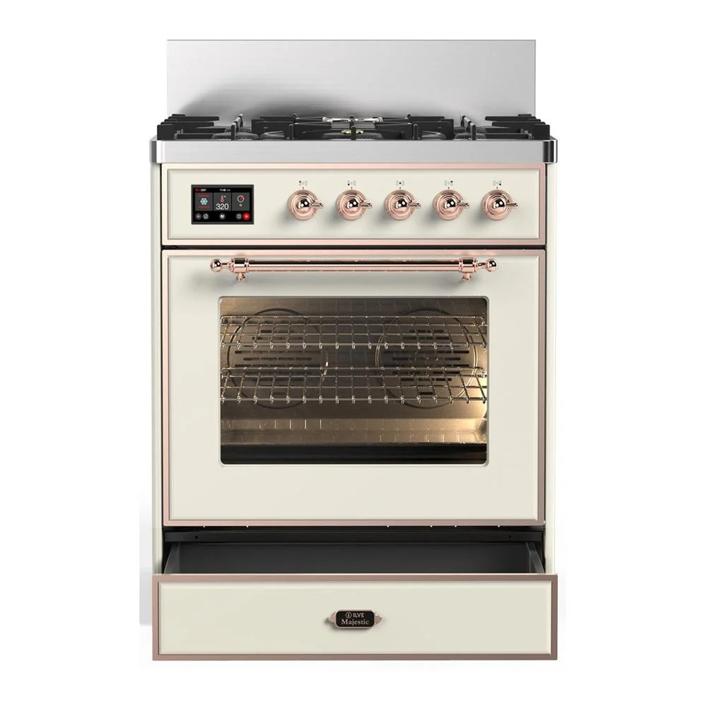 Ilve UM30NR3AWP Ilve Um30Nr3Awp Majestic Iii 30 Inch Dual Fuel Range With 5 Black Brass Burners, Dual Function Burner Up To 25,000 Btu (Natural Gas, Triple Glass Door, Antique White, Copper) - Image 4