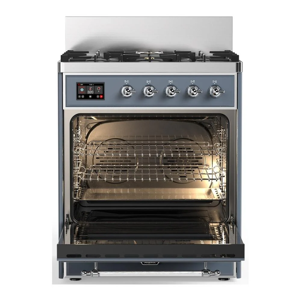 Ilve UM30NR3BGC Ilve Um30Nr3Bgc Majestic Iii 30 Inch Dual Fuel Range With 5 Black Brass Burners, Dual Function Burner Up To 25,000 Btu (Natural Gas, Triple Glass Door, Blue Grey, Chrome) - Image 3