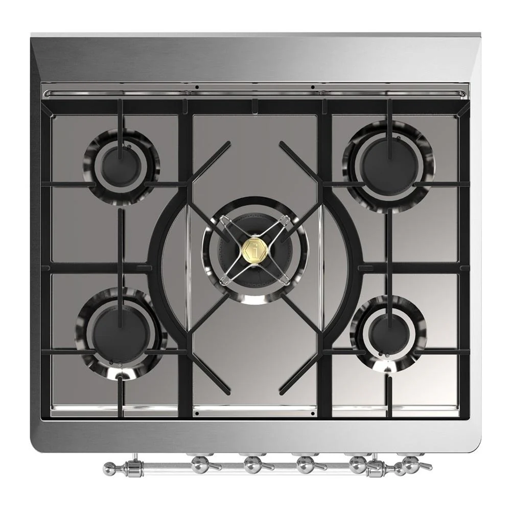 Ilve UM30NR3BGC Ilve Um30Nr3Bgc Majestic Iii 30 Inch Dual Fuel Range With 5 Black Brass Burners, Dual Function Burner Up To 25,000 Btu (Natural Gas, Triple Glass Door, Blue Grey, Chrome) - Image 7
