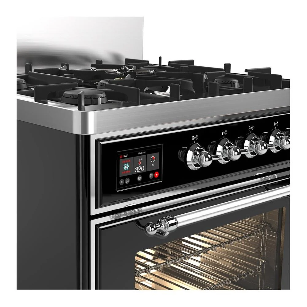Ilve UM30NR3BKCLP Ilve Um30Nr3Bkclp Majestic Iii 30 Inch Dual Fuel Range With 5 Black Brass Burners, Dual Function Burner Up To 25,000 Btu (Liquid Propane, Triple Glass Door, Glossy Black, Chrome) - Image 2