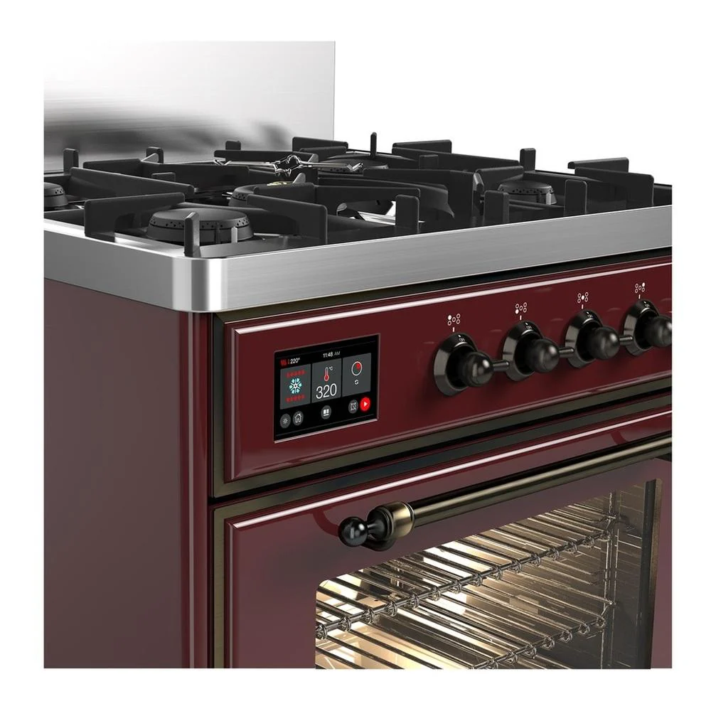 Ilve UM30NR3BUBLP Ilve Um30Nr3Bublp Majestic Iii 30 Inch Dual Fuel Range With 5 Black Brass Burners, Dual Function Burner Up To 25,000 Btu (Liquid Propane, Triple Glass Door, Burgundy, Burnished) - Image 2
