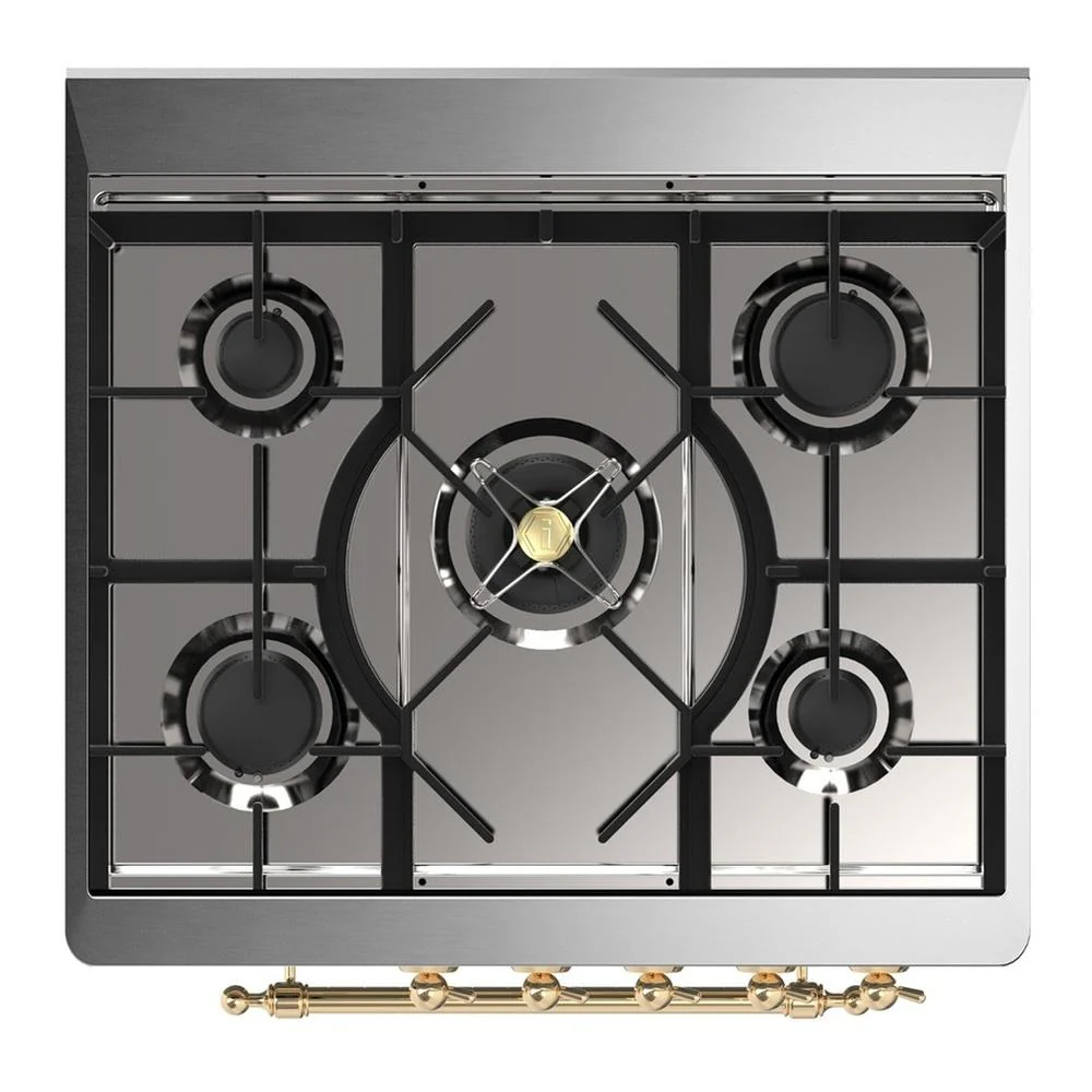 Ilve UM30NR3EGGLP Ilve Um30Nr3Egglp Majestic Iii 30 Inch Dual Fuel Range With 5 Black Brass Burners, Dual Function Burner Up To 25,000 Btu (Liquid Propane, Triple Glass Door, Emerald Green, Brass) - Image 7
