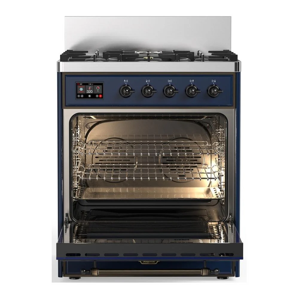 Ilve UM30NR3MBB Ilve Um30Nr3Mbb Majestic Iii 30 Inch Dual Fuel Range With 5 Black Brass Burners, Dual Function Burner Up To 25,000 Btu (Natural Gas, Triple Glass Door, Midnight Blue, Burnished) - Image 4
