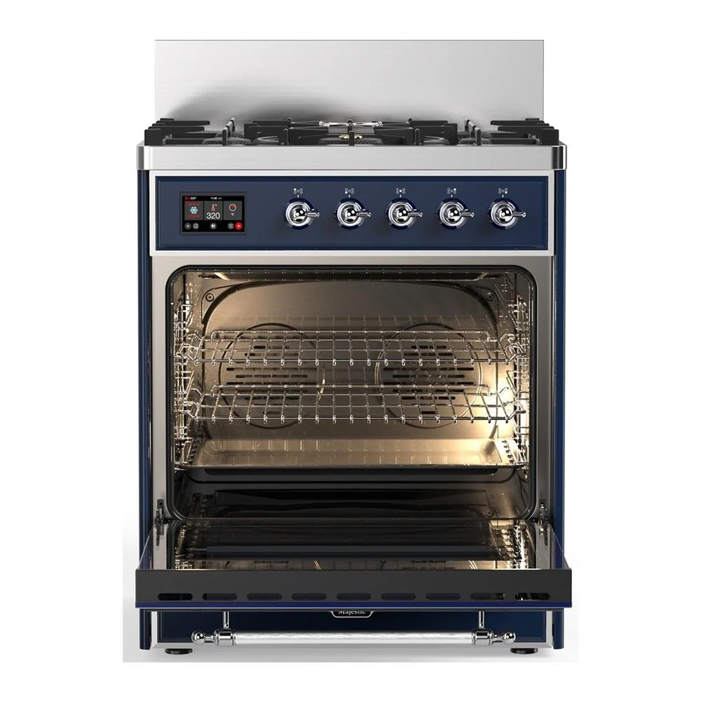 Ilve UM30NR3MBC Ilve Um30Nr3Mbc Majestic Iii 30 Inch Dual Fuel Range With 5 Black Brass Burners, Dual Function Burner Up To 25,000 Btu (Natural Gas, Triple Glass Door, Midnight Blue, Chrome) - Image 4