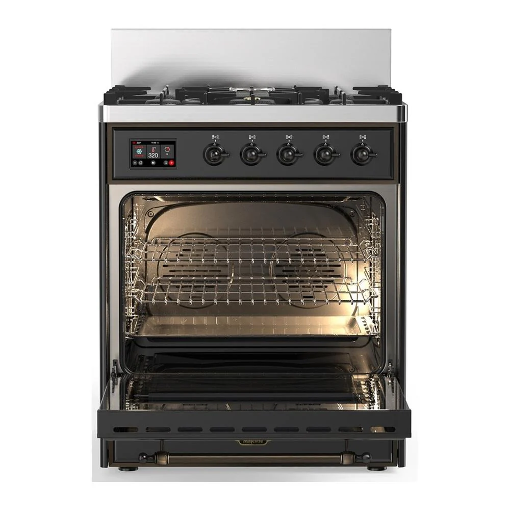 Ilve UM30NR3MGB Ilve Um30Nr3Mgb Majestic Iii 30 Inch Dual Fuel Range With 5 Black Brass Burners, Dual Function Burner Up To 25,000 Btu (Natural Gas, Triple Glass Door, Graphite Matte, Burnished) - Image 4
