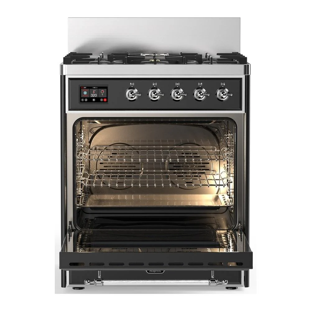 Ilve UM30NR3MGC Ilve Um30Nr3Mgc Majestic Iii 30 Inch Dual Fuel Range With 5 Black Brass Burners, Dual Function Burner Up To 25,000 Btu (Natural Gas, Triple Glass Door, Graphite Matte, Chrome) - Image 4