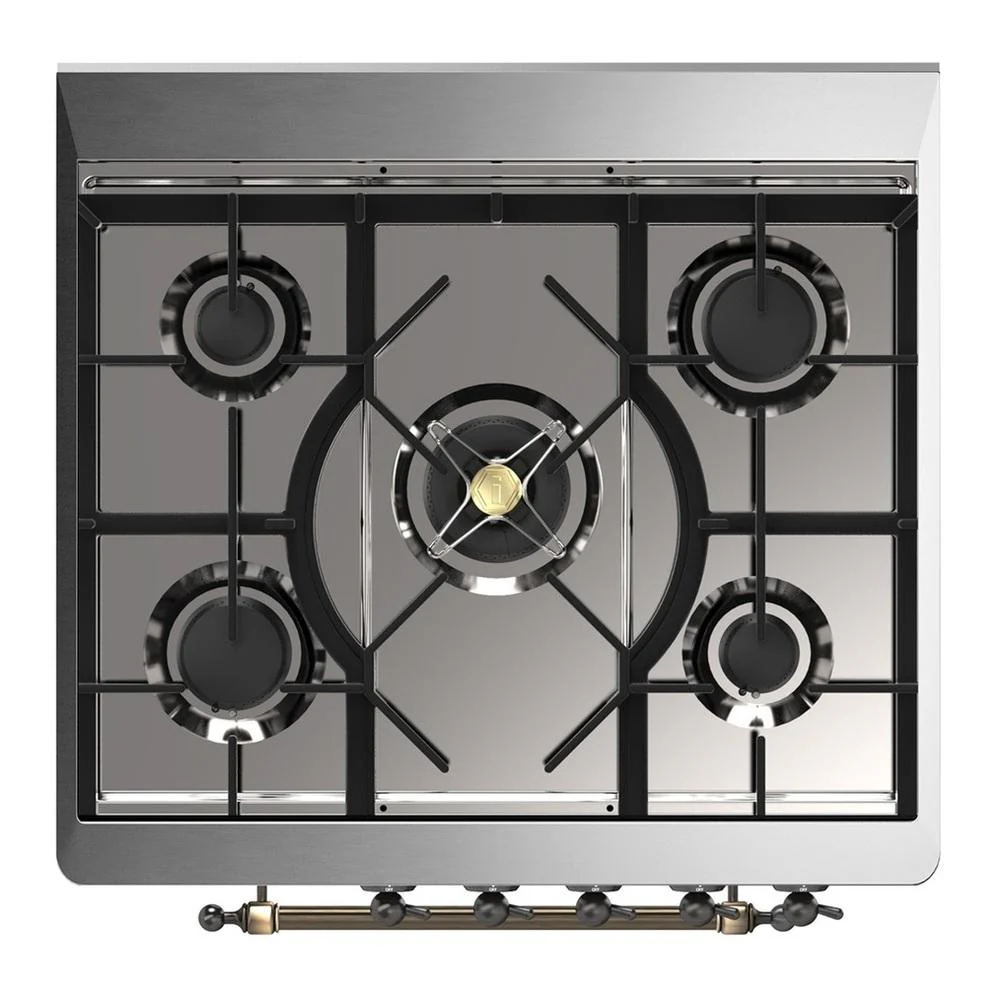 Ilve UM30NR3SSB Ilve Um30Nr3Ssb Majestic Iii 30 Inch Dual Fuel Range With 5 Black Brass Burners, Dual Function Burner Up To 25,000 Btu (Natural Gas, Triple Glass Door, Stainless Steel, Burnished) - Image 7