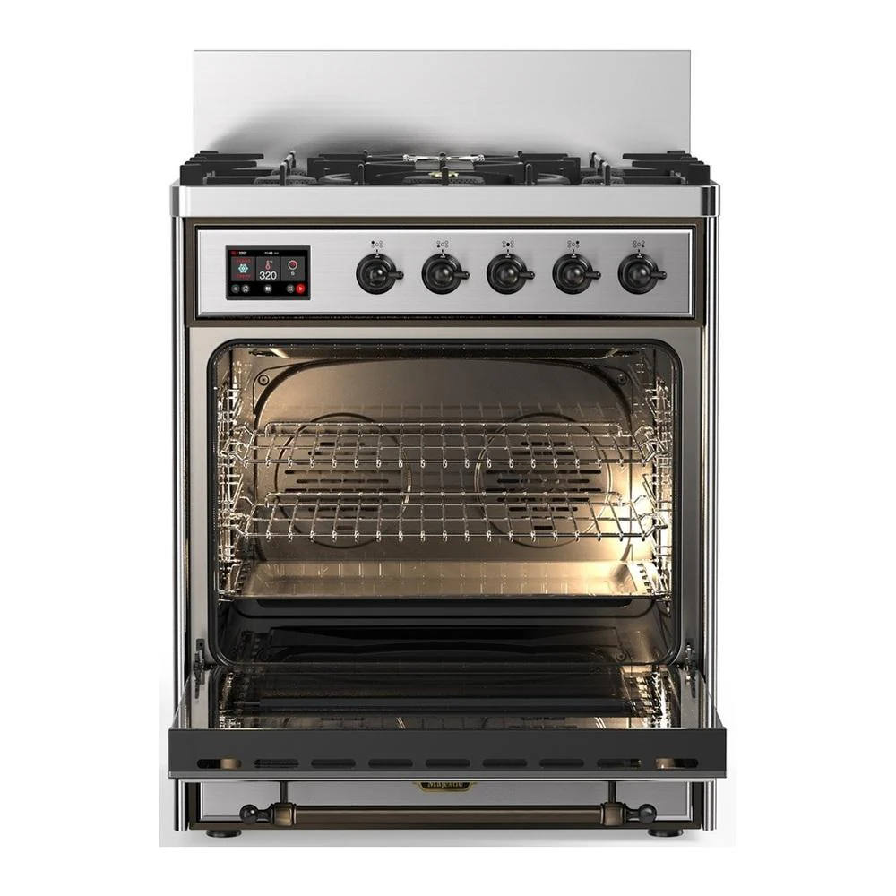 Ilve UM30NR3SSBLP Ilve Um30Nr3Ssblp Majestic Iii 30 Inch Dual Fuel Range With 5 Black Brass Burners, Dual Function Burner Up To 25,000 Btu (Liquid Propane, Triple Glass Door, Stainless Steel, Burnished) - Image 4