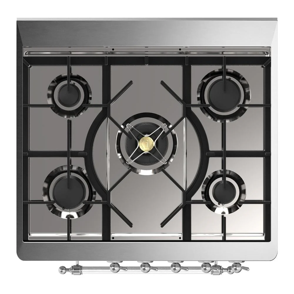 Ilve UM30NR3SSC Ilve Um30Nr3Ssc Majestic Iii 30 Inch Dual Fuel Range With 5 Black Brass Burners, Dual Function Burner Up To 25,000 Btu (Natural Gas, Triple Glass Door, Stainless Steel, Chrome) - Image 7