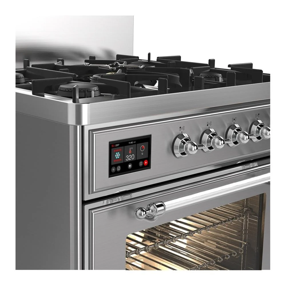 Ilve UM30NR3SSCLP Ilve Um30Nr3Ssclp Majestic Iii 30 Inch Dual Fuel Range With 5 Black Brass Burners, Dual Function Burner Up To 25,000 Btu (Liquid Propane, Triple Glass Door, Stainless Steel, Chrome) - Image 2