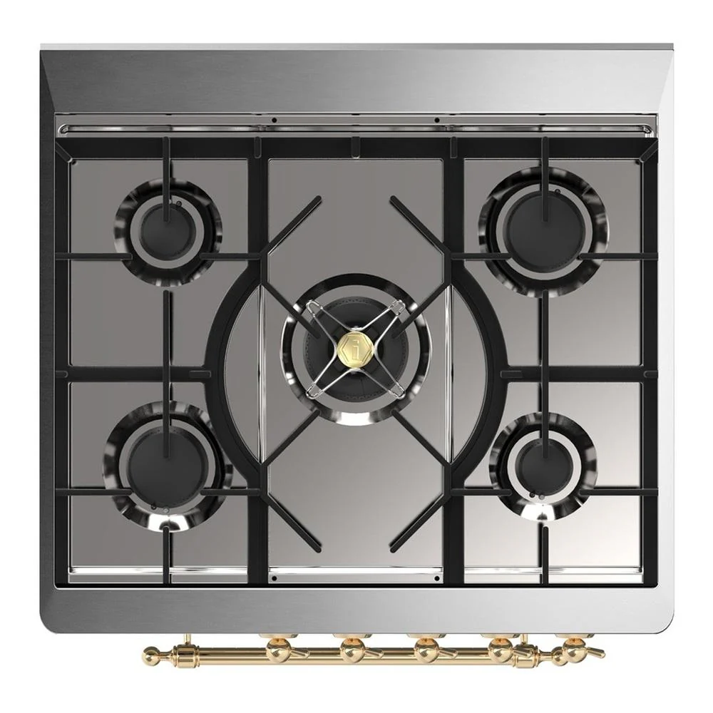 Ilve UM30NR3SSG Ilve Um30Nr3Ssg Majestic Iii 30 Inch Dual Fuel Range With 5 Black Brass Burners, Dual Function Burner Up To 25,000 Btu (Natural Gas, Triple Glass Door, Stainless Steel, Brass) - Image 7