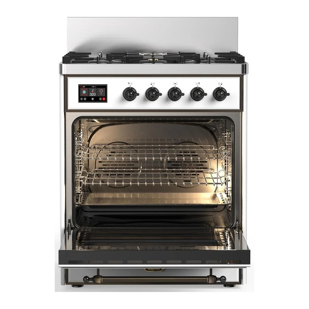 Ilve UM30NR3WHB Ilve Um30Nr3Whb Majestic Iii 30 Inch Dual Fuel Range With 5 Black Brass Burners, Dual Function Burner Up To 25,000 Btu (Natural Gas, Triple Glass Door, White, Burnished) - Image 4