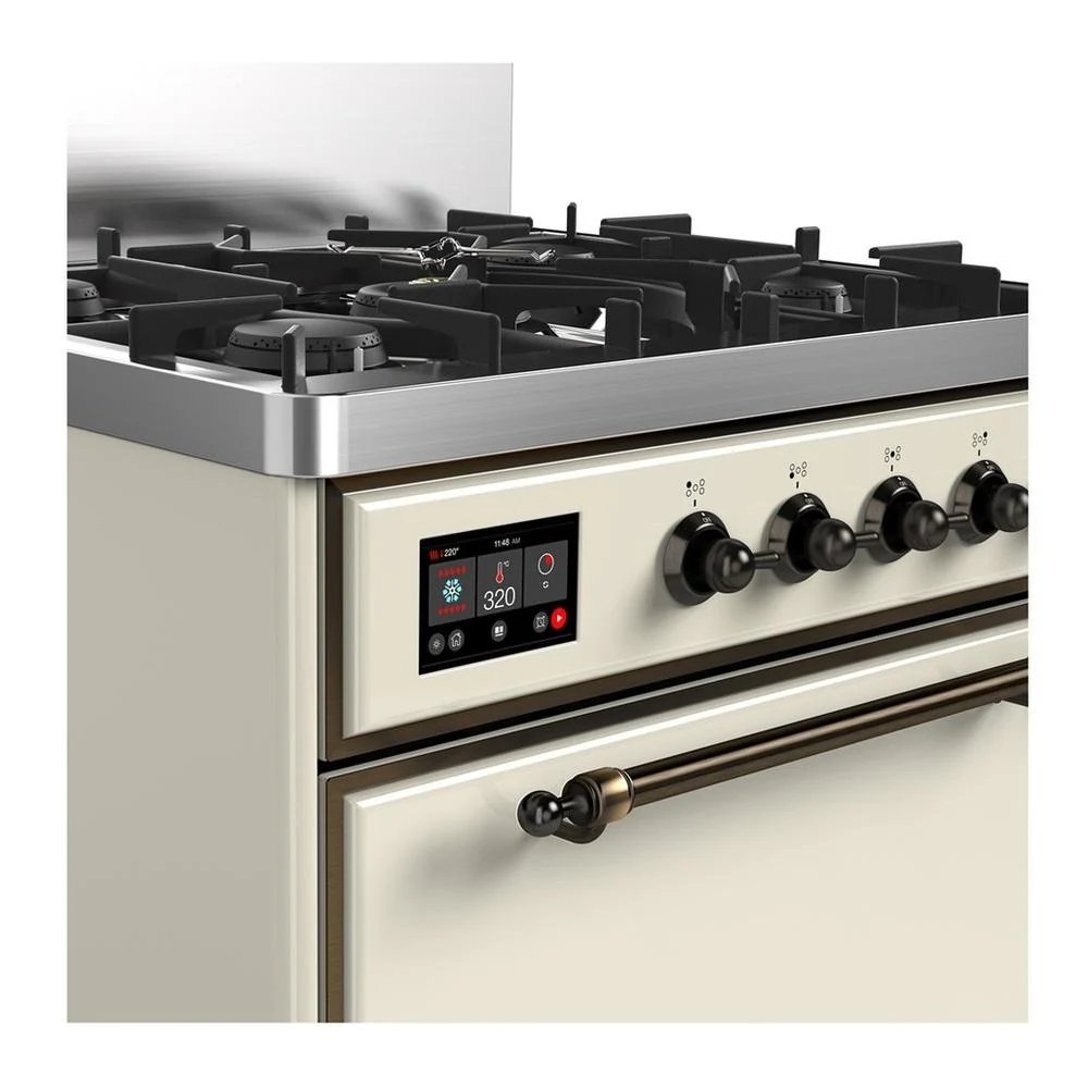 Ilve UM30QNR3AWB Ilve Um30Qnr3Awb Majestic Iii 30 Inch Dual Fuel Range With 5 Black Brass Burners, Dual Function Burner Up To 25,000 Btu (Natural Gas, Solid Door, Antique White, Burnished) - Image 2