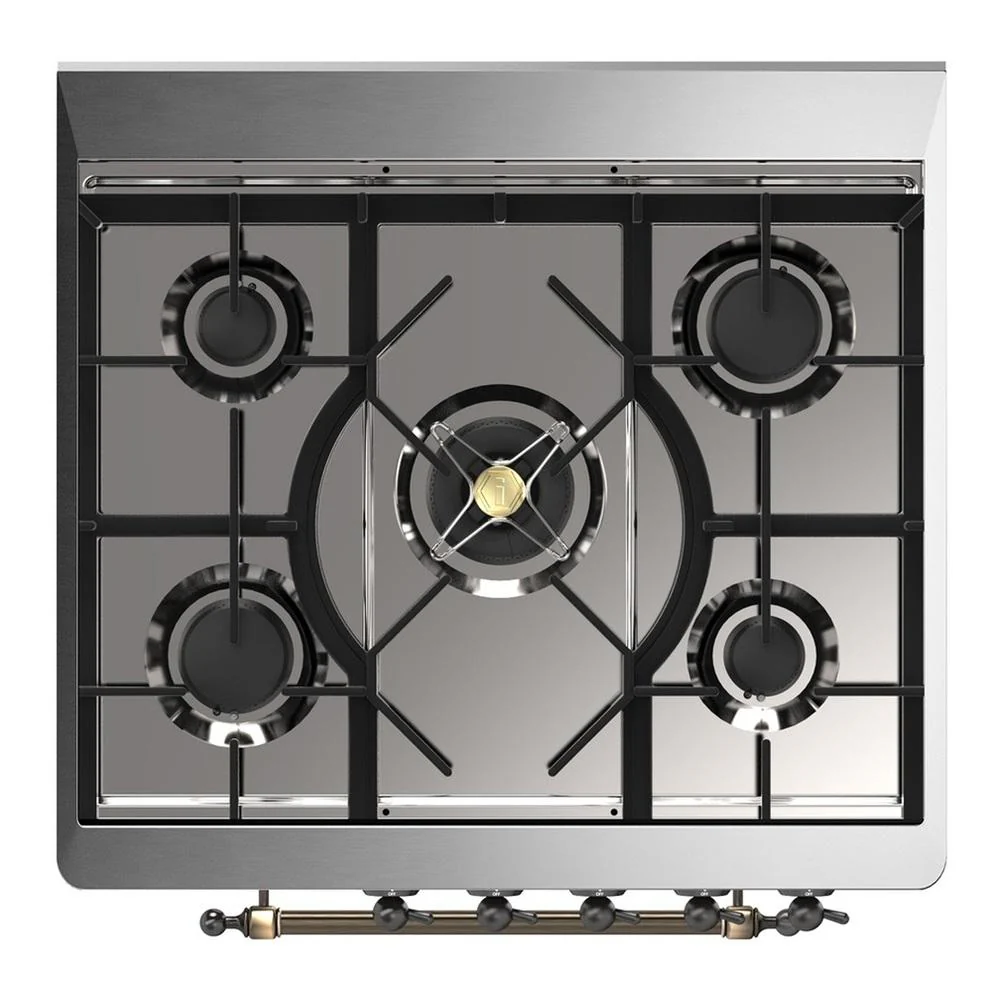 Ilve UM30QNR3AWBLP Ilve Um30Qnr3Awblp Majestic Iii 30 Inch Dual Fuel Range With 5 Black Brass Burners, Dual Function Burner Up To 25,000 Btu (Liquid Propane, Solid Door, Antique White, Burnished) - Image 7
