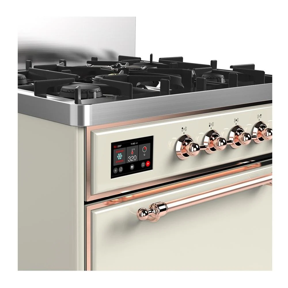 Ilve UM30QNR3AWP Ilve Um30Qnr3Awp Majestic Iii 30 Inch Dual Fuel Range With 5 Black Brass Burners, Dual Function Burner Up To 25,000 Btu (Natural Gas, Solid Door, Antique White, Copper) - Image 2