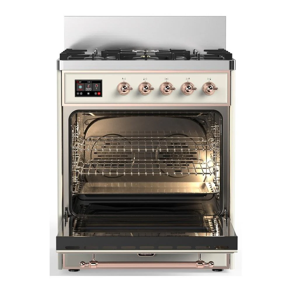 Ilve UM30QNR3AWP Ilve Um30Qnr3Awp Majestic Iii 30 Inch Dual Fuel Range With 5 Black Brass Burners, Dual Function Burner Up To 25,000 Btu (Natural Gas, Solid Door, Antique White, Copper) - Image 4
